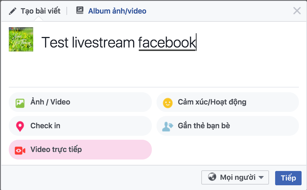 Phát trực tiếp trên Facebook trên điện thoại